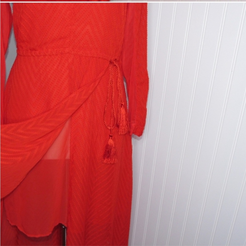 H&M Red Asymmetrical Ruched Long Sleeve Dress